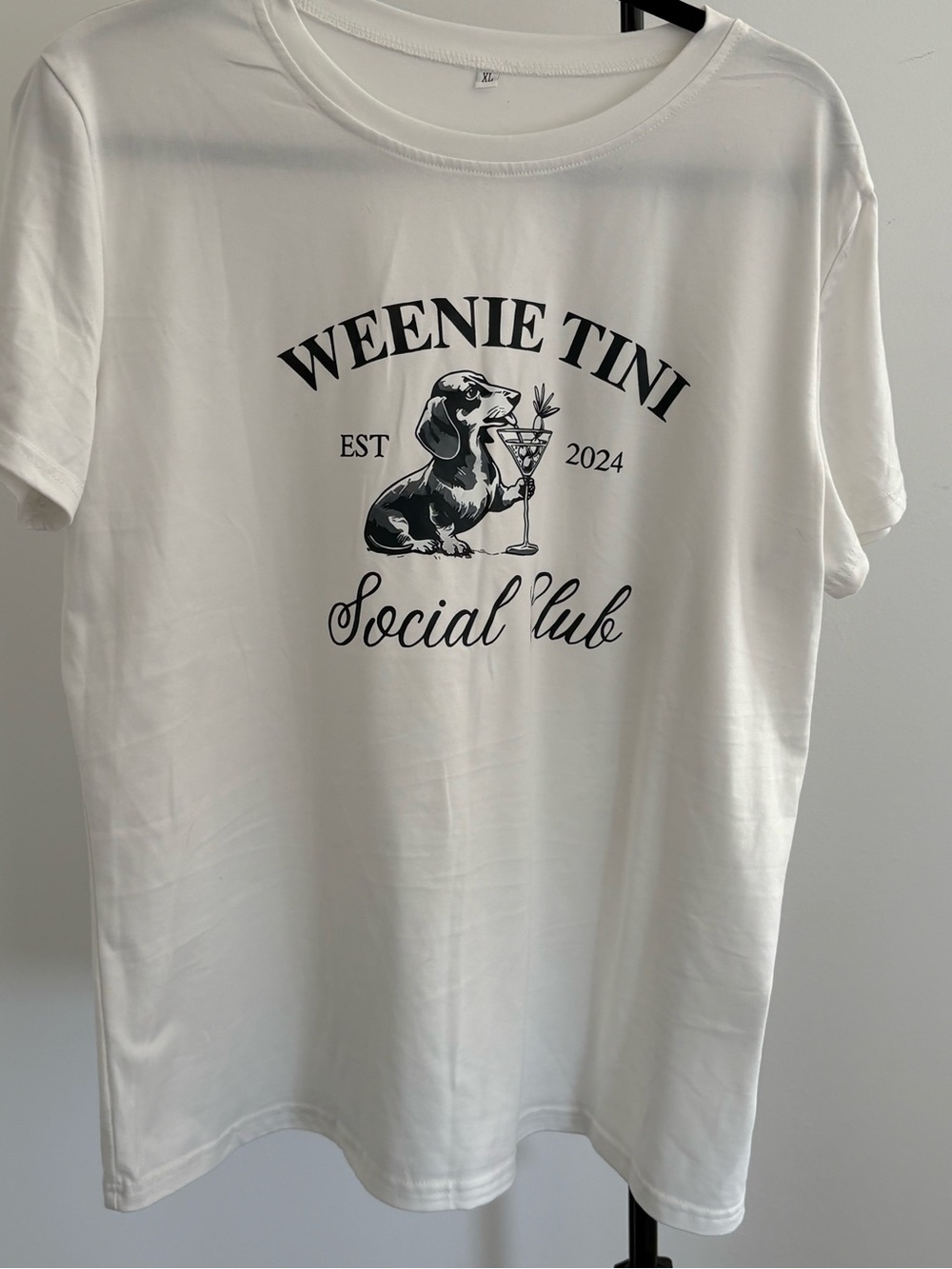 White Tee with Black 'Weenie Tini Social Club' Graphic Dachshund lovers